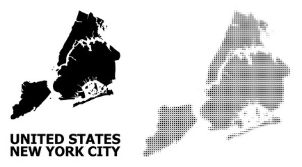 Fototapeta na wymiar Vector Halftone Mosaic and Solid Map of New York City