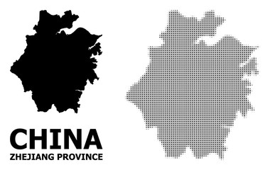 Obraz premium Vector Halftone Pattern and Solid Map of Zhejiang Province