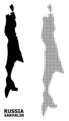Vector Halftone Pattern and Solid Map of Sakhalin Island
