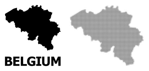 Vector Halftone Pattern and Solid Map of Belgium