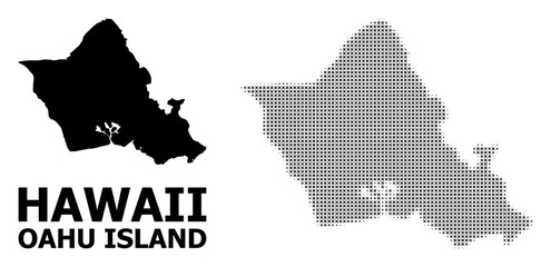 Vector Halftone Pattern and Solid Map of Oahu Island