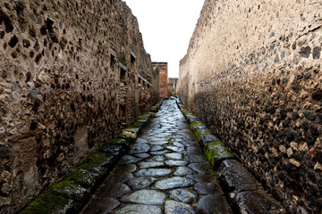 A well preserved Roman road from Pompeii, Italy