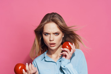 young woman with apple