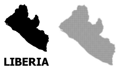 Obraz premium Vector Halftone Pattern and Solid Map of Liberia