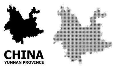 Fototapeta na wymiar Vector Halftone Pattern and Solid Map of Yunnan Province