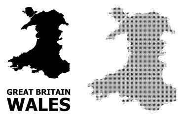 Vector Halftone Pattern and Solid Map of Wales