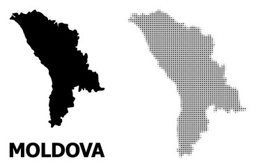 Vector Halftone Mosaic and Solid Map of Moldova