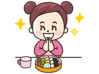 いただきます　お弁当を食べる女の子