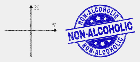 Dotted Cartesian axes mosaic pictogram and Non-Alcoholic seal stamp. Blue vector rounded textured stamp with Non-Alcoholic message. Vector collage in flat style.