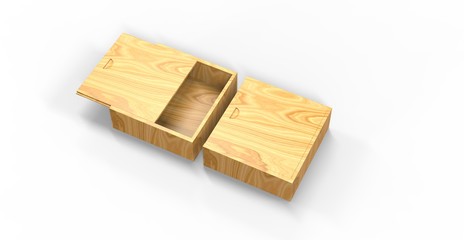 Blank wooden square box with sliding lid for branding. 3d render illustration.
