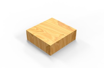 Blank wooden square box with sliding lid for branding. 3d render illustration.