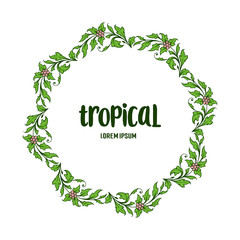 Elegant green leaves and floral frame, template tropical. Vector