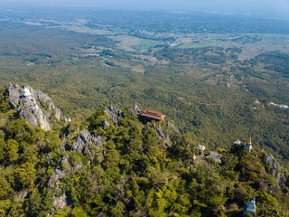 Beautiful aerial view of the floating pagoda in temple of Wat Chaloem Phra Kiat, One of the most tourist attraction place in Lampang province of Thailand.