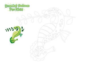 Vector Drawing and Paint Cute Cartoon Seahorse. Educational Game for Kids. Vector Illustration With Cartoon Style Funny Sea Animal