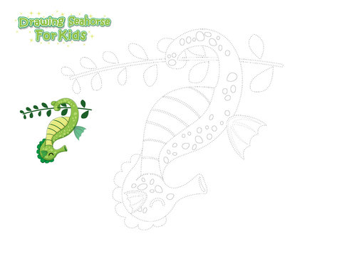 Vector Drawing and Paint Cute Cartoon Seahorse. Educational Game for Kids. Vector Illustration With Cartoon Style Funny Sea Animal