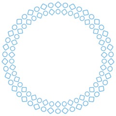 Vector round frame with geometric pattern of circles and squares. Geometric blue pattern. Design of postcards, booklets, invitations, albums.