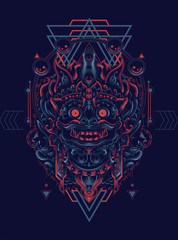 jatayu barong the culture mask from Balinese with sacred geometry pattern as the background