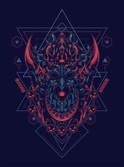 jatayu barong the culture mask from Balinese with sacred geometry pattern as the background