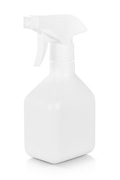 white plastic spray bottle isolated on white background