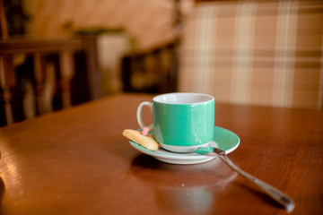  Blue Coffee cup beverage, drinks cappuccino. Horizontal several objects copyspace. destiny cookies
