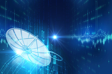 3d illustration of Satellite dish  on abstract technology background