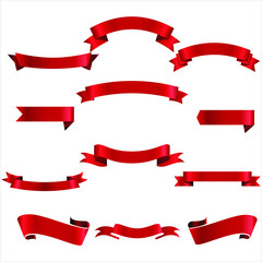 Red Ribbon Set InIsolated White Background, Vector Illustration