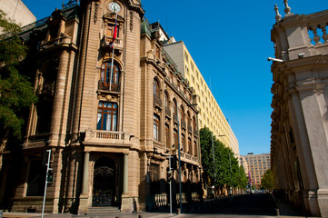 Fototapeta na wymiar Street Corner of Moneda & Morande - Santiago - Chile