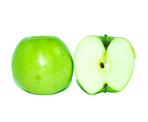 Green apples slice white background