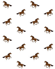 Vector seamless pattern of bay brown flat cartoon horse isolated on white background