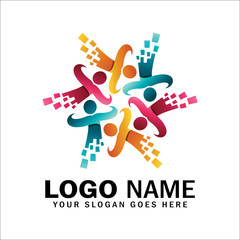 Obraz premium Fast people community logo, fast people symbol logo, human running vector icon template character, human speed and sport logo