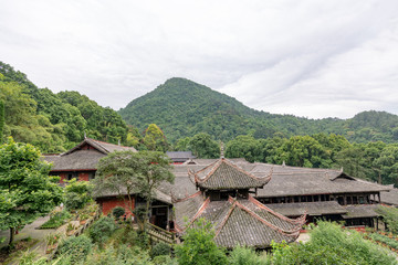 Fototapeta na wymiar Architectural scenery of Fuhu Temple in Emei Mountain, China