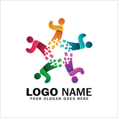 Fast people community logo, fast people   symbol logo, human running vector icon template character, human speed and sport logo