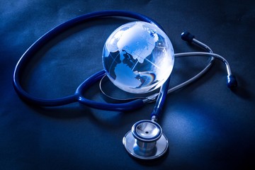 Glass Blue Globe with Stethoscope