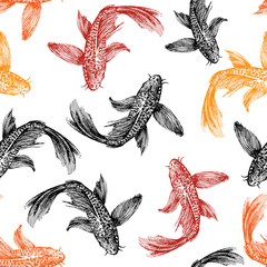 Sketch pattern floating goldfish