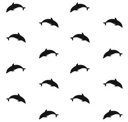 Vector seamless pattern of black dolphin silhouette isolated on white background
