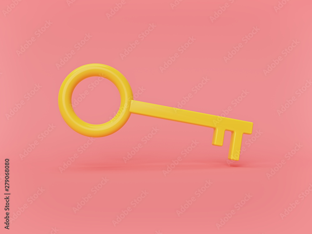 Poster minimal yellow key. simple design. 3d rendering