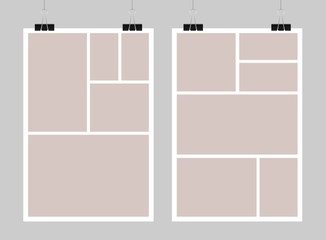 Vector template empty collage board frames, photo.
