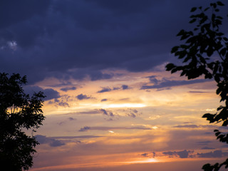 .bright colorful landscape. dramatic clouds. sunset and sunrise. dusk.