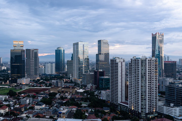 Nightfall over Jakarta skyline in Indonesia