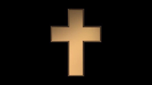 animated rotating golden christian cross symbol - seamless loop