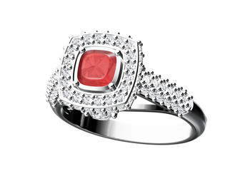 Wedding ring with diamond. Sign of love. Fashion jewelry .3D rendering..