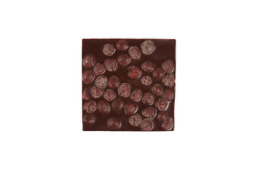 Dark chocolate bar with nuts isolated on a white background.