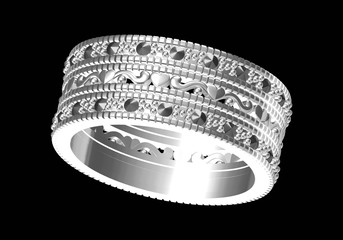 Wedding ring with diamond. Sign of love. Fashion jewelry .3D rendering..