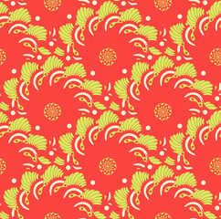 asian style floral seamless pattern scales flowers red green