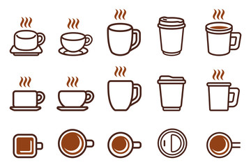 Various Views Of Hot Coffee Cup icon.
