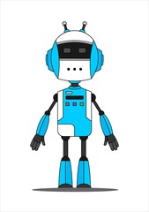 Fototapeta premium Blue Friendly Android Robot Character With Two Antennas.