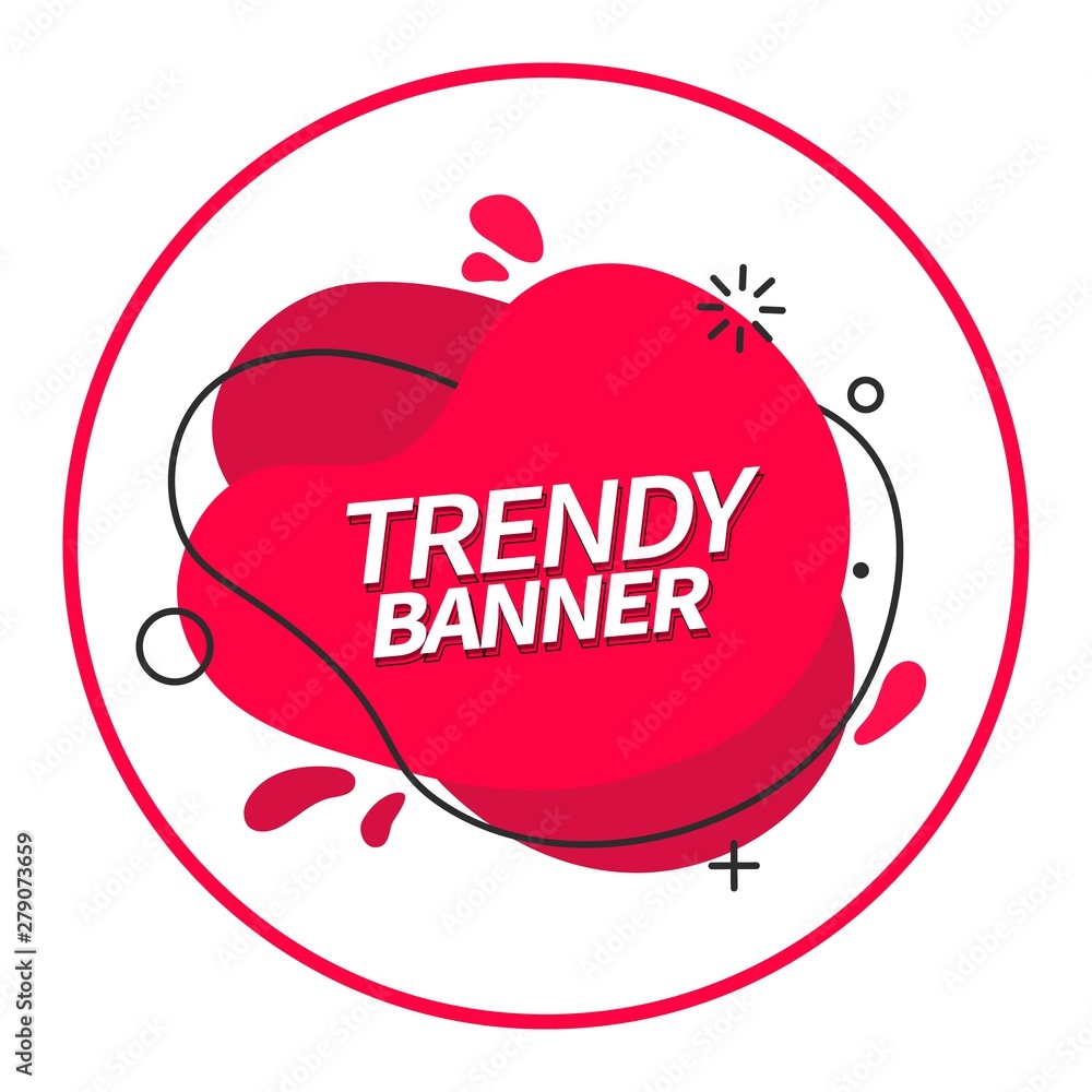 Poster trendy memphis style red banner for advertising, web and print design. ready abstract shape for t-sh