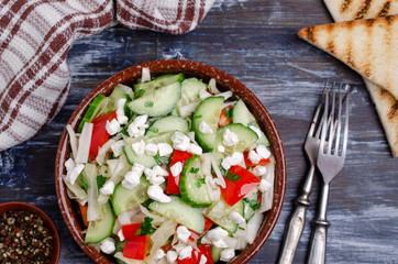 Fresh vegetable salad with cottage cheese