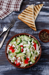 Fresh vegetable salad with cottage cheese