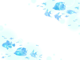 Fototapeta na wymiar 熱帯魚のイラスト背景、水彩風、青色